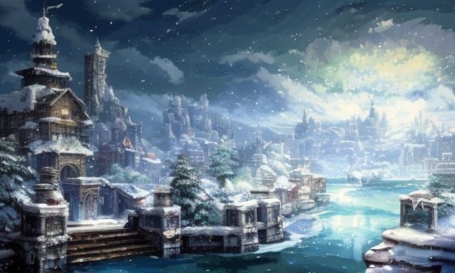 Snowy Village In Pixel Art