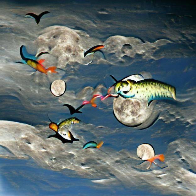 Fish flying up to devour the moon