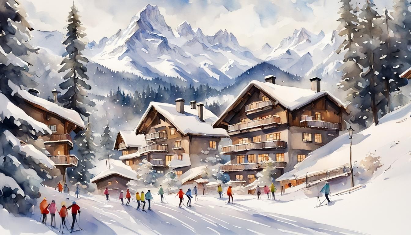 In the towering Swiss Alps, covered in a blanket of thick wh...