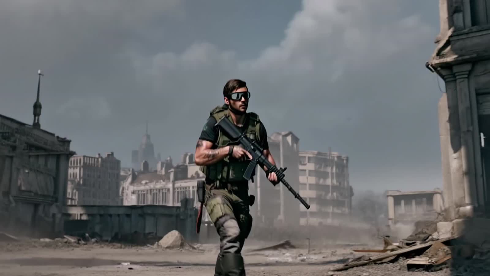 a highly detailed warrior, set the a www3 wold, after the colabse of goverment