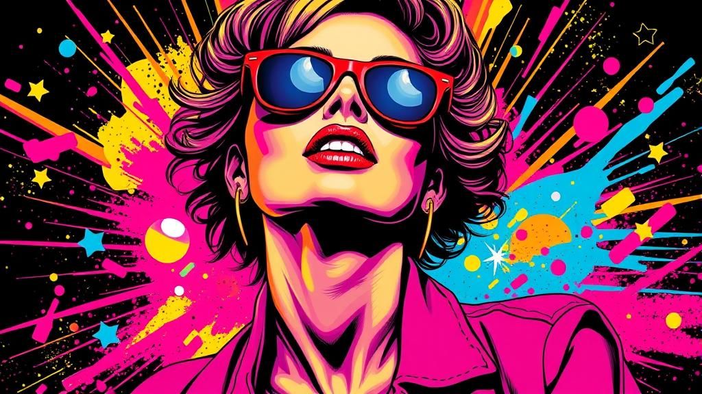 Vibrant Pop Explosion woman in the style of Aly Fell