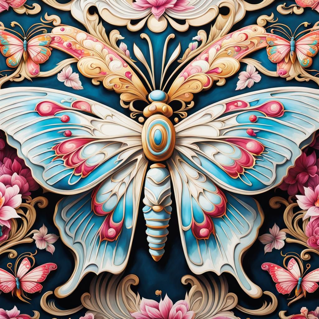 A beautiful butterfly caleidoscopic effects on an Ornate Japanese style silk fabric  by @Farity