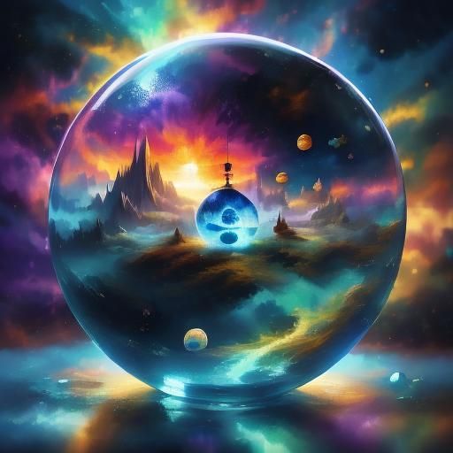 <lora:Spirit World:1.0> Glass orb with an space scene inside of it.