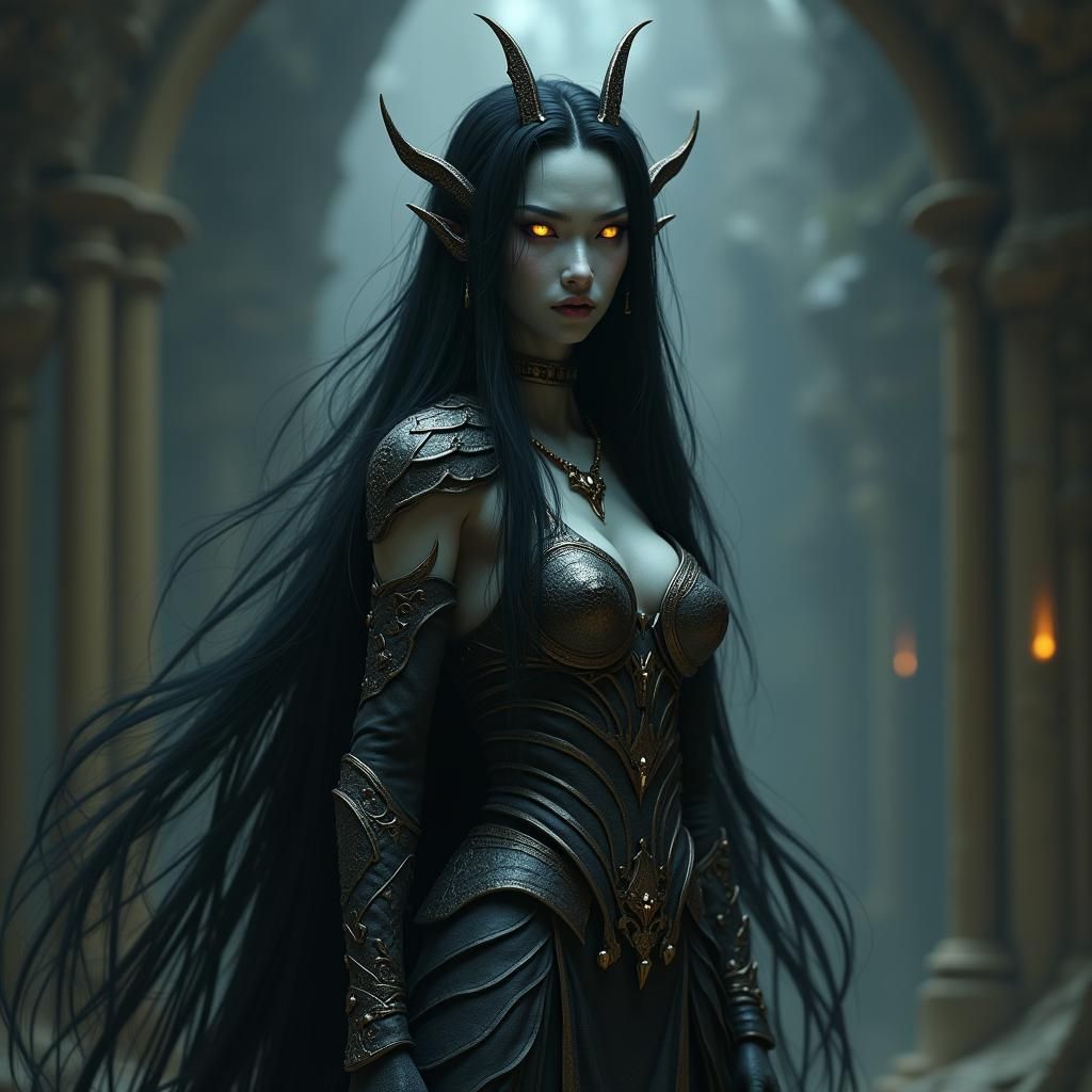 snake like scales on parts of the face, and snake like eyes, dressed in a robe 