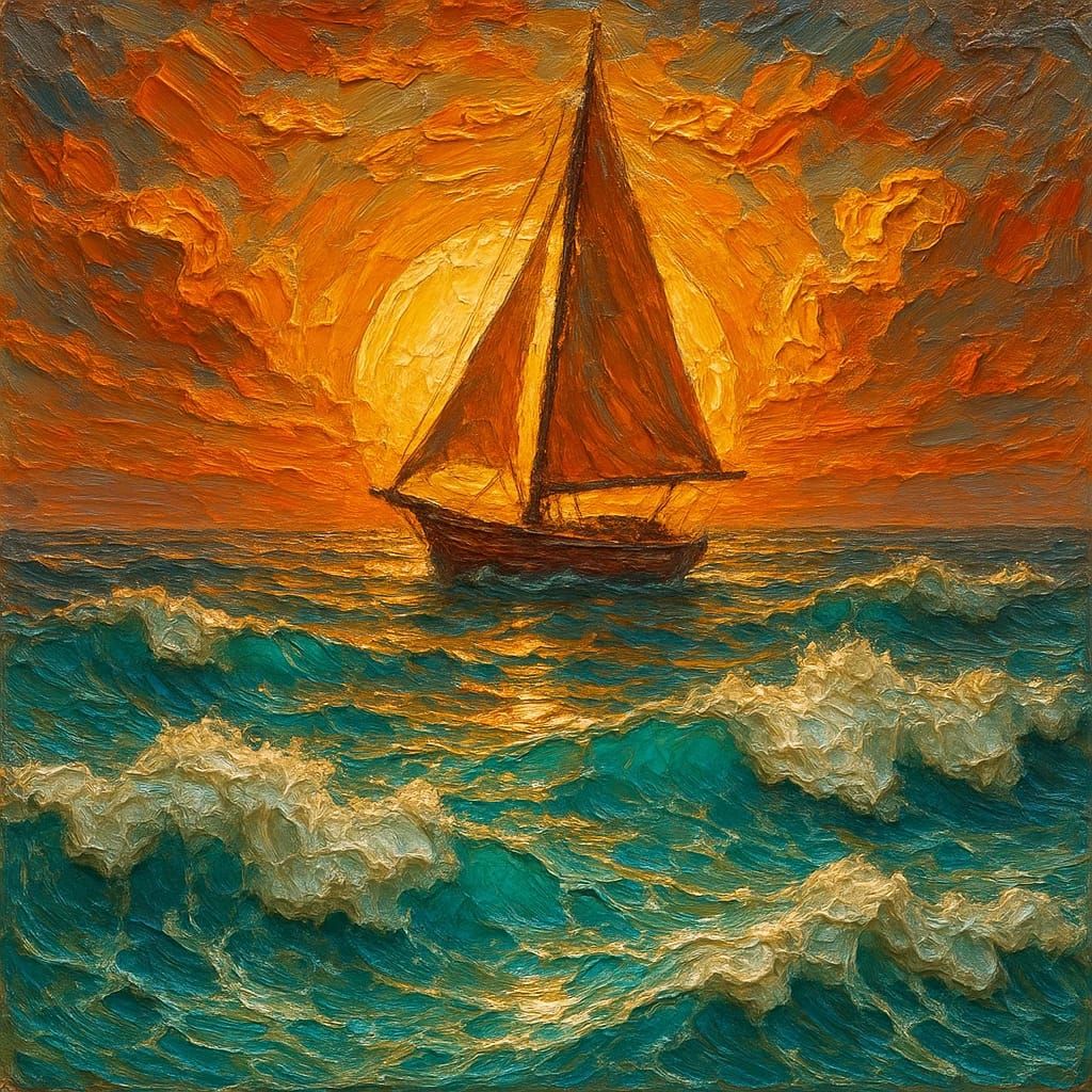 סירה בים- אימפסטו עבה