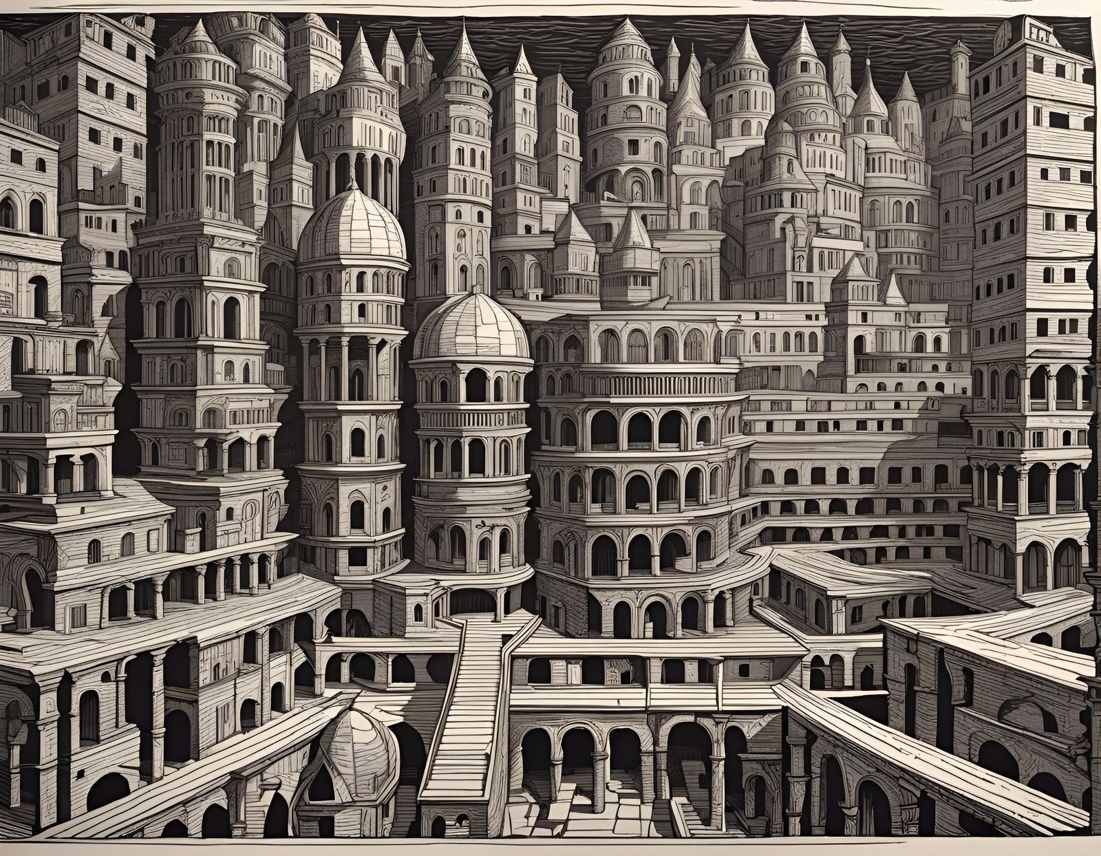 Labirtynth Old city, Piranesi, Escher 1  by @Thunder Cube