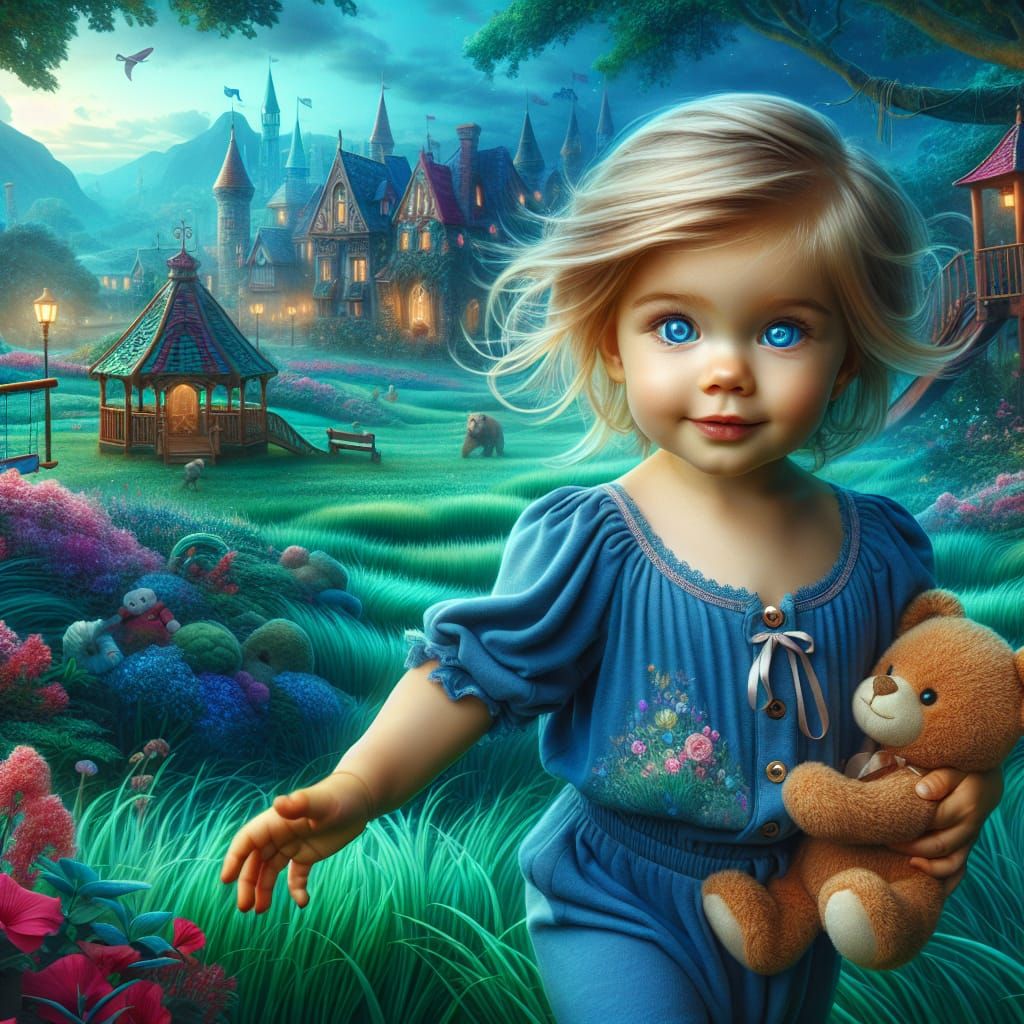 Toddler's Playground Adventure in Matte Painting Style