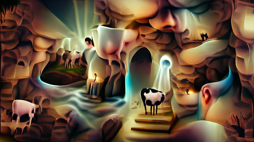 cave of the milk god surrealism volumetric lighting digital ...