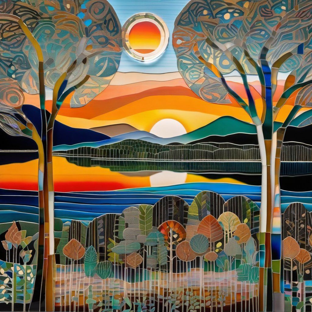 Glass sunrise scene.