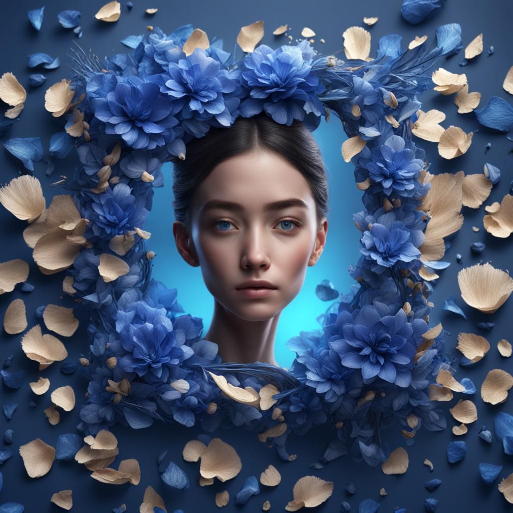 Frame made of petals, potrait made of blue - AI Generated Artwork ...