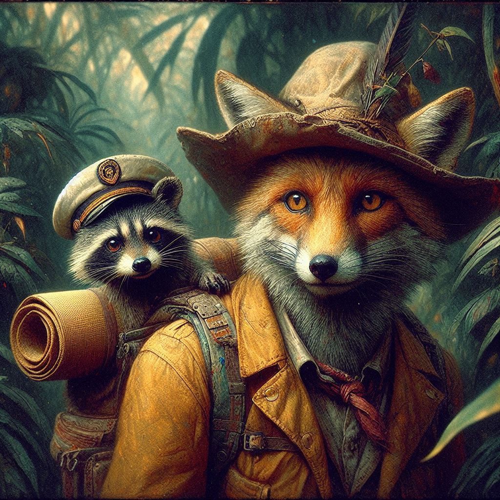Jungle expedition with tired raccoon