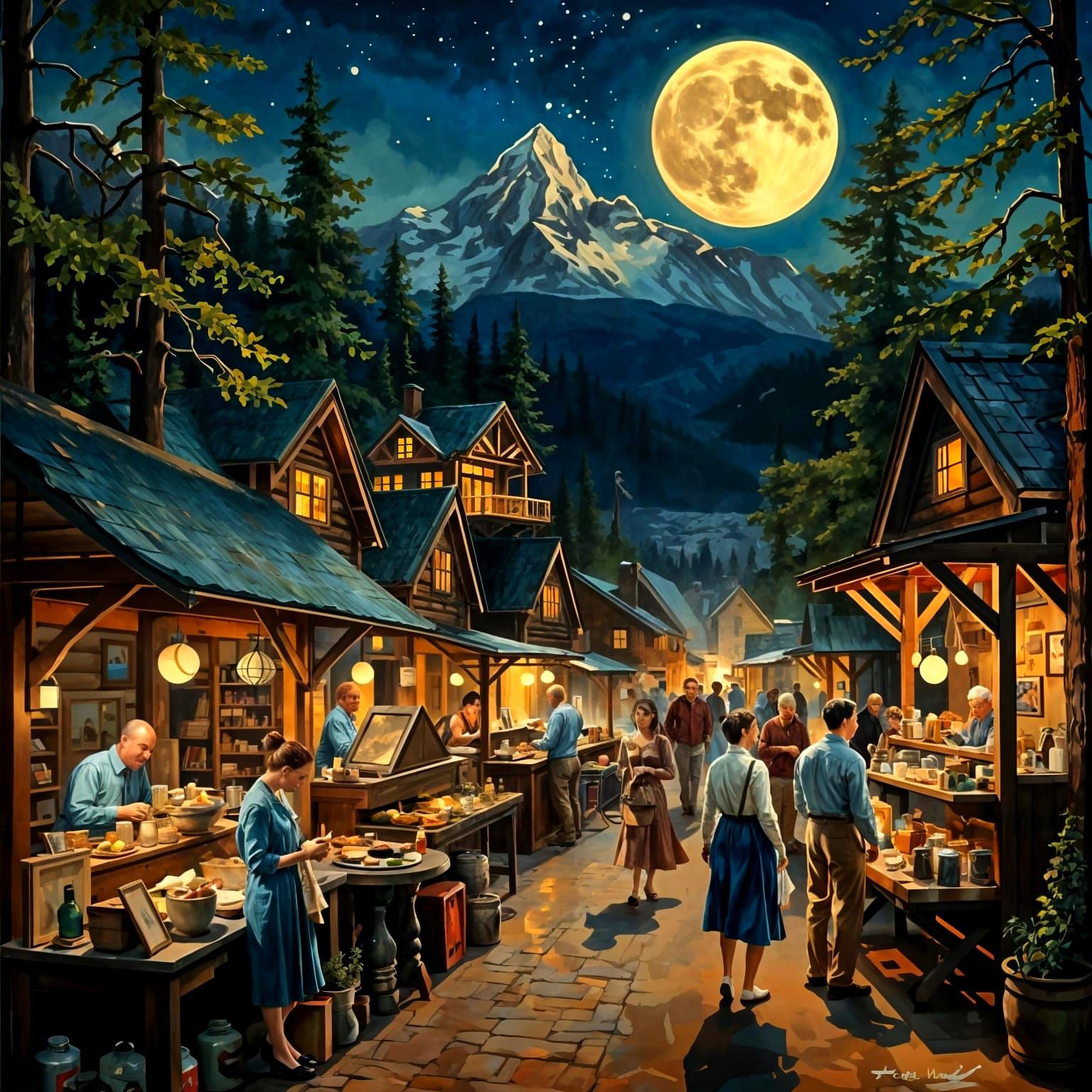 Night market in a mountain town  by @Tiny Pearl Cat