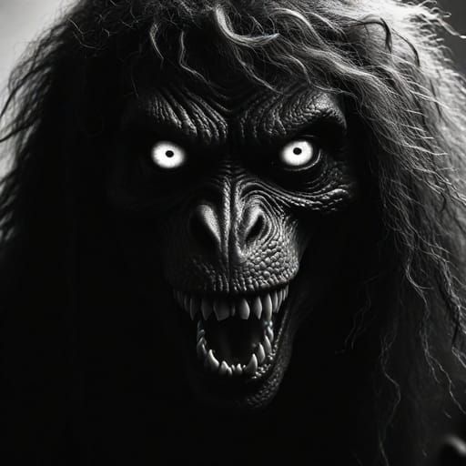 Terrifying horror B&W creation of the devil in human form lo...