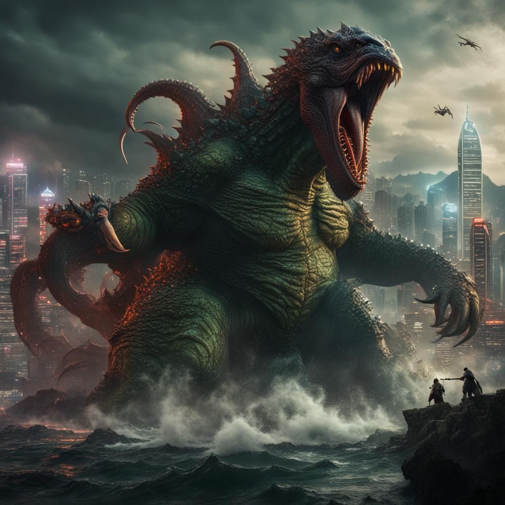 Cthulhu and Godzilla procreation - AI Generated Artwork - NightCafe Creator