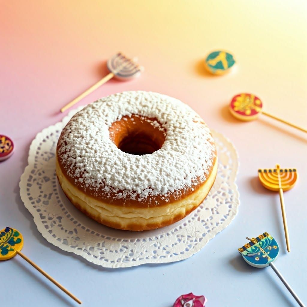 Sugary Donut on White Lace with Hanukkah Accents in Professi...