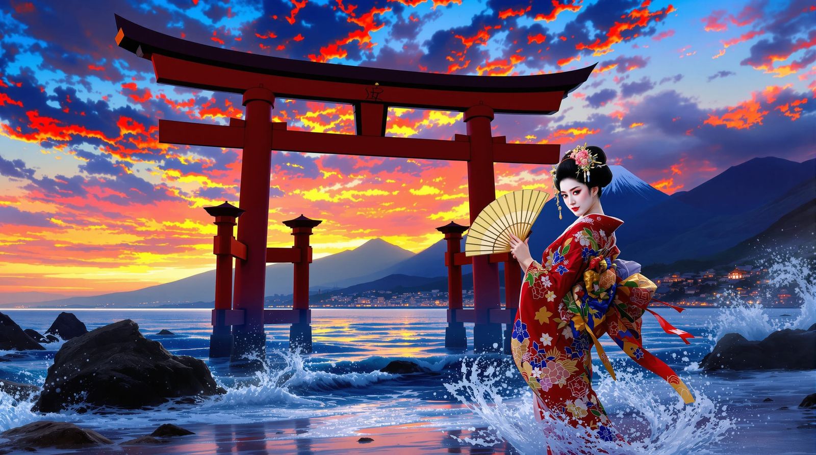 Sunrise Sensu Fan Dance at Itsukushima Shrine  by @Gary Murakami