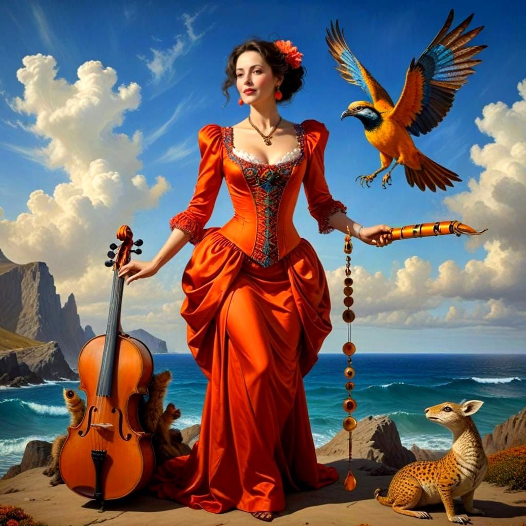 Surrealistic Portrait of a Happy Lady in Vibrant Colors