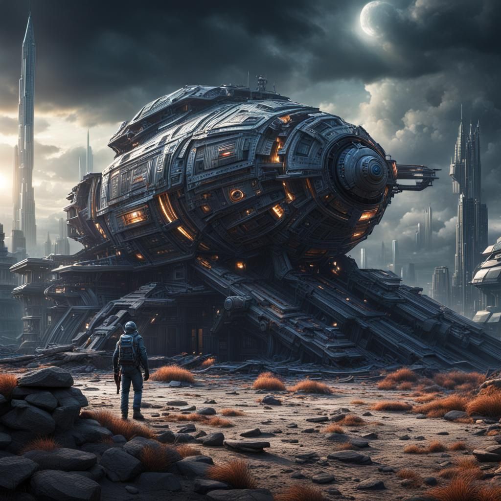 Hyperrealistic Sci-Fi Scene in Sharp Focus
