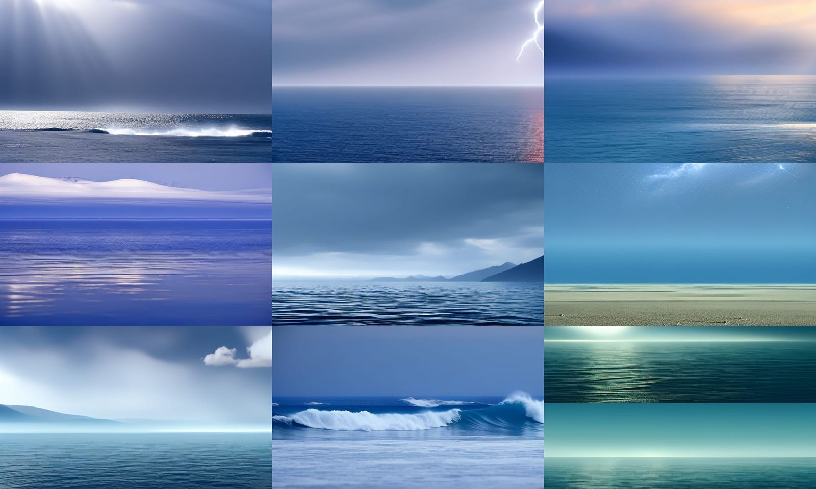 Create a surreal, dreamlike image of a vast ocean with a storm on the ...