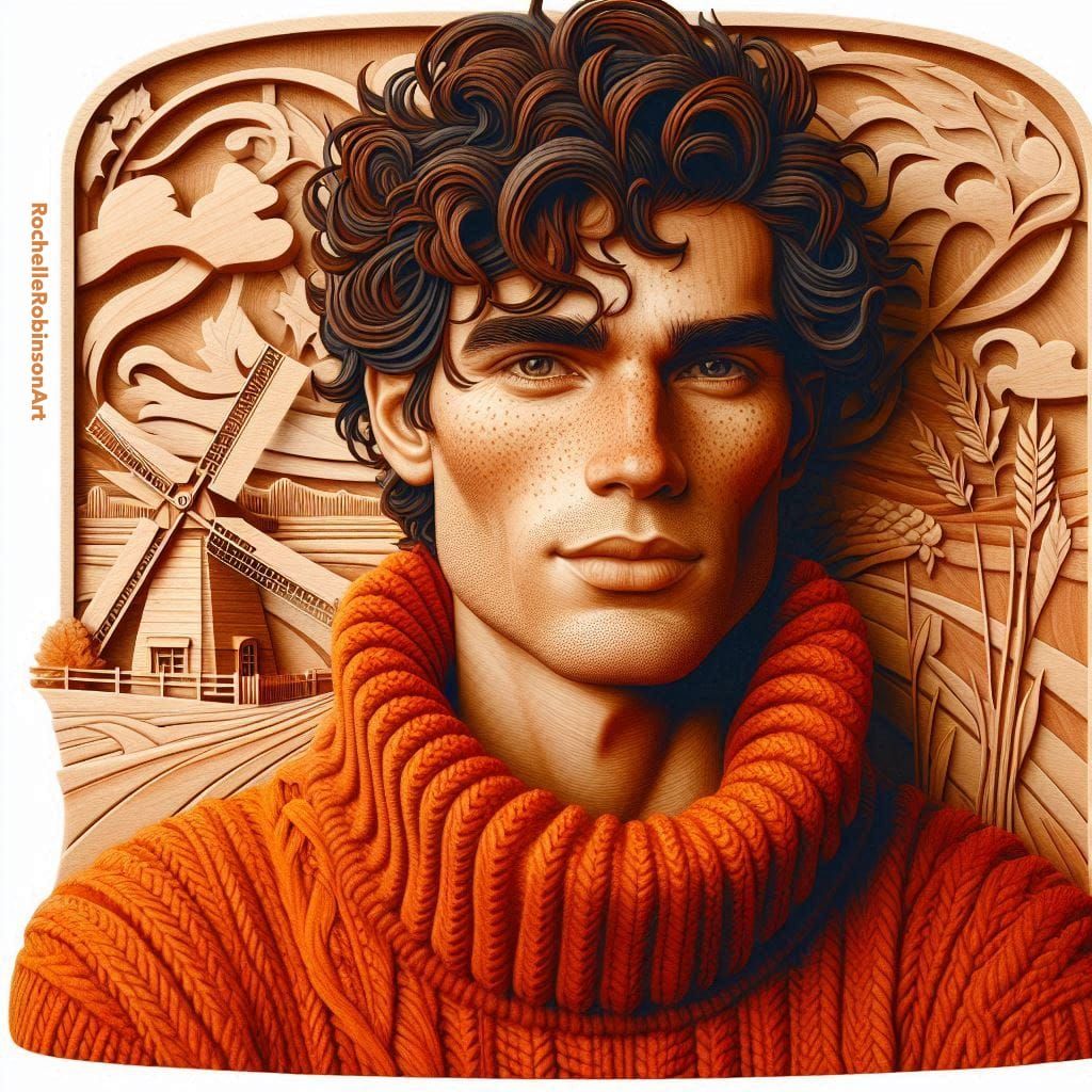 Man In Orange Sweater - Wood Art