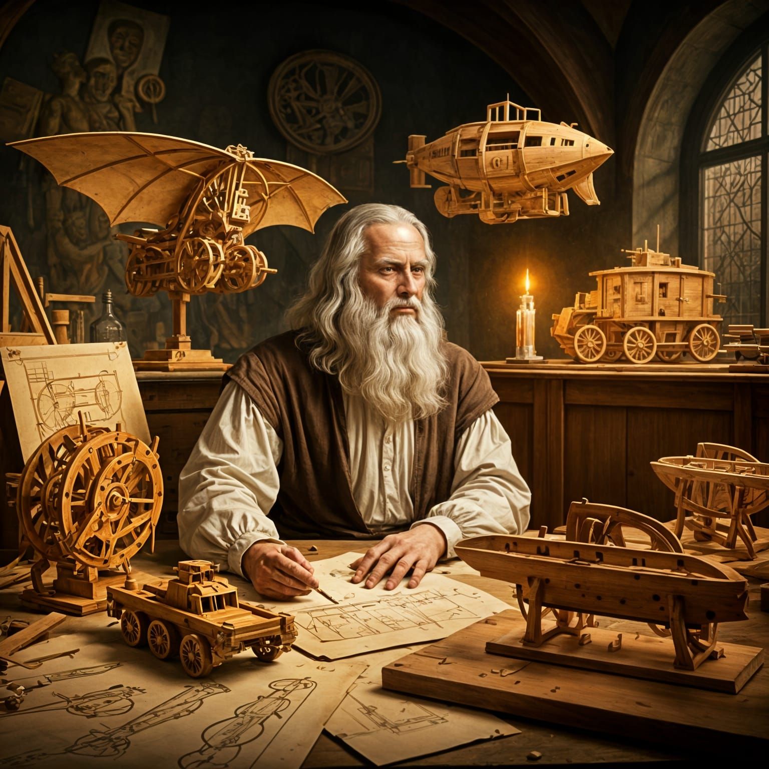 Leonardo da Vinci in his laboratory  by @Thunder Cube