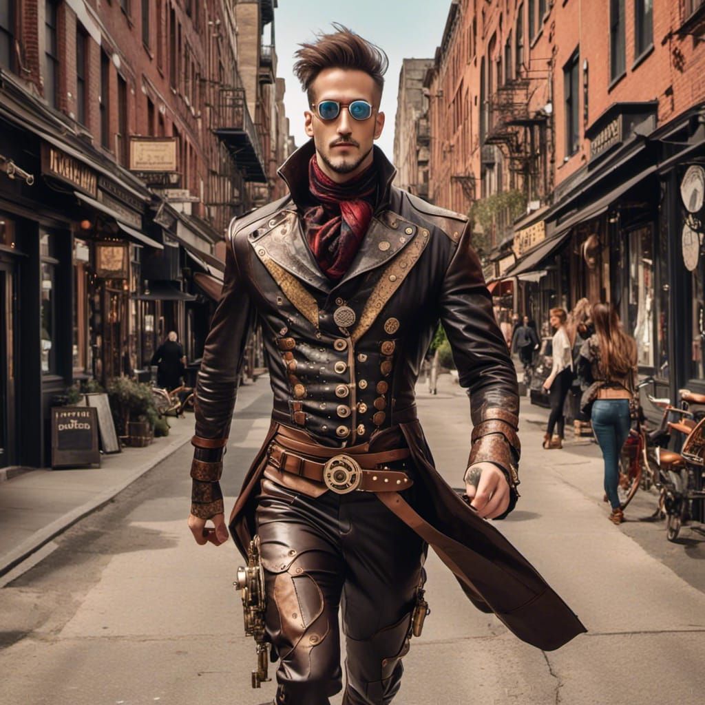 <lora:Epic Steampunk 3:1.0> Beautiful myself, running outside