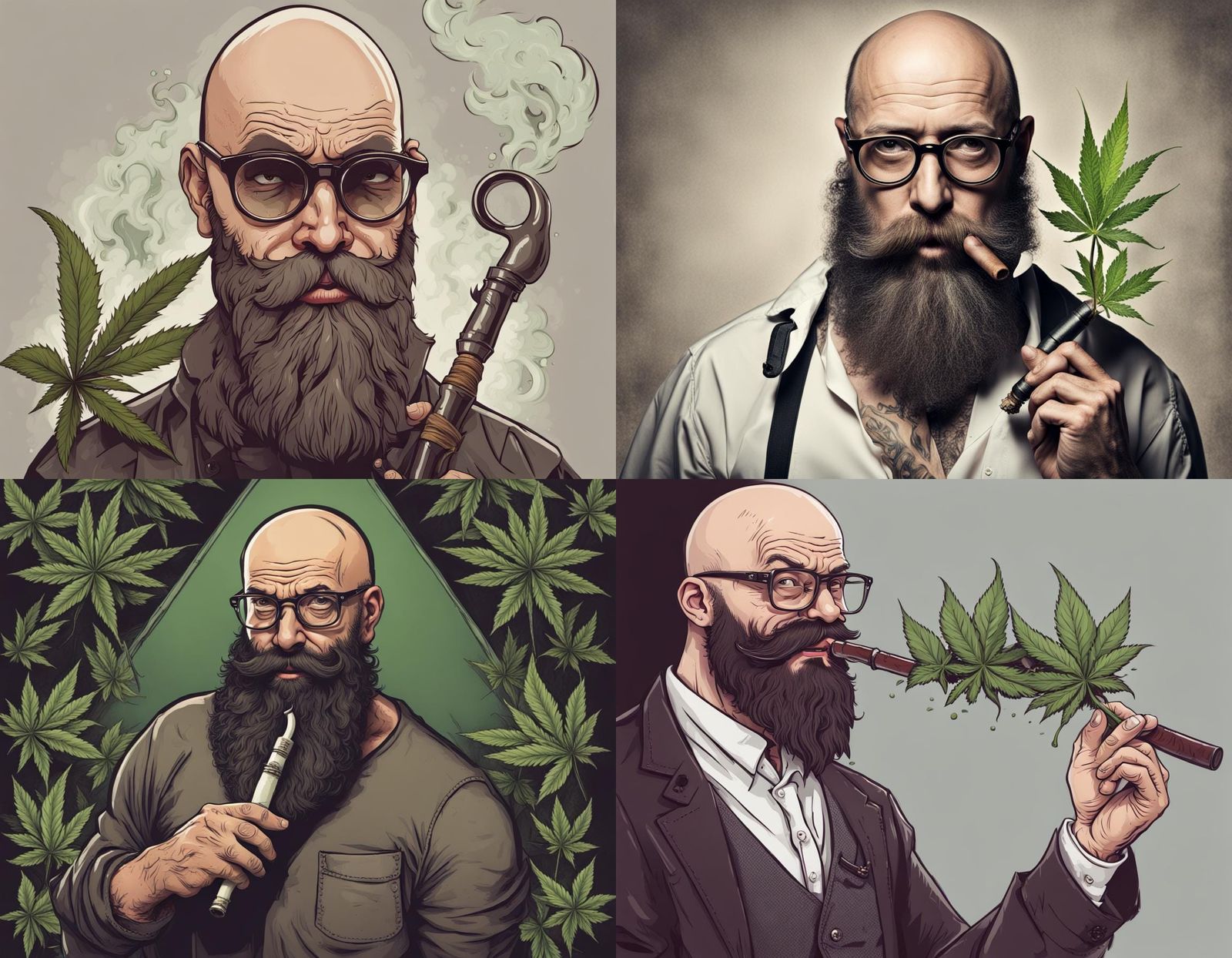 demonic bald man with thick beard and glasses holding a weed pipe - AI ...