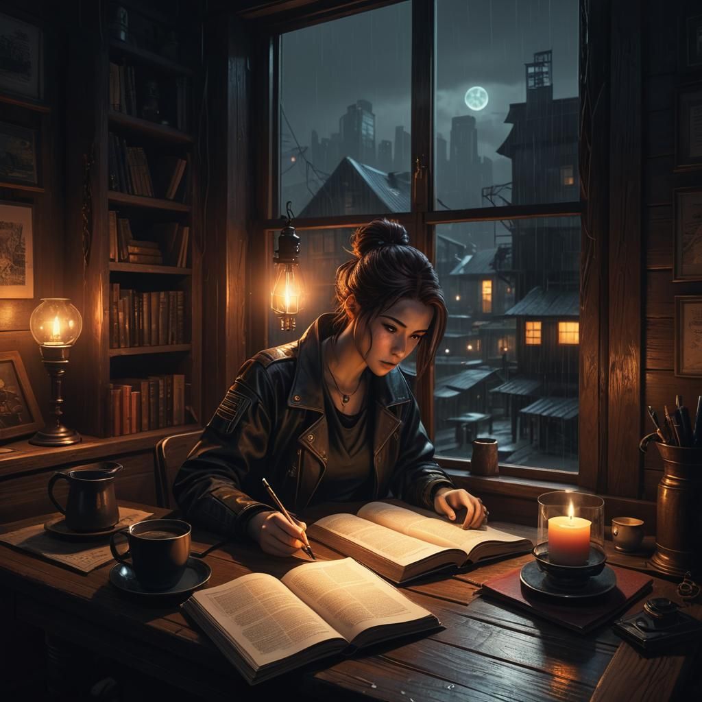 Cozy Cabin Interior with Candlelight, Digital Art