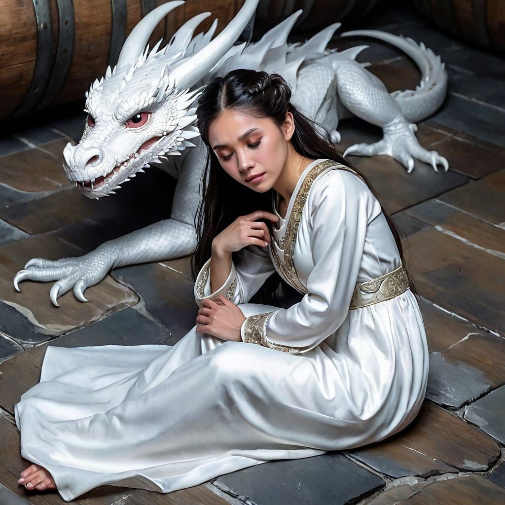 girl with her little white dragon