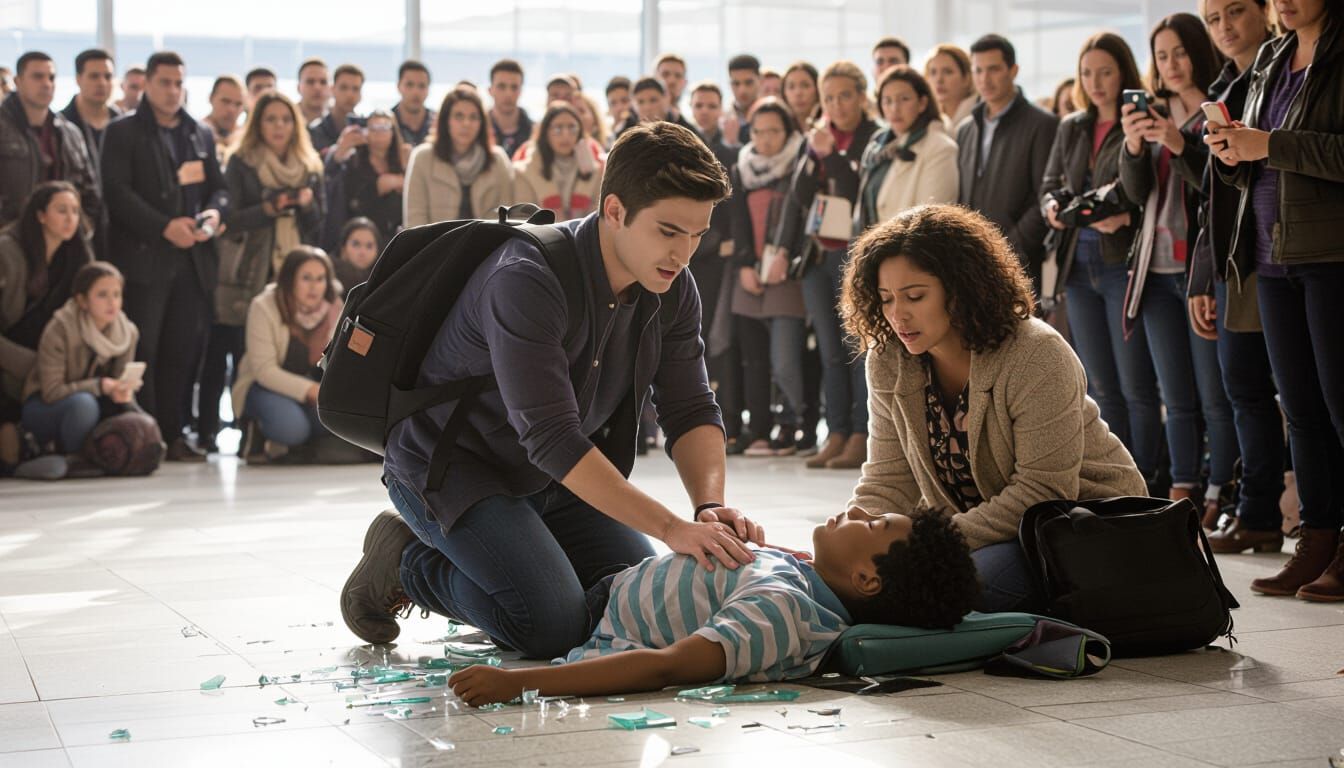 Doctor Performs CPR on Boy at Dramatic Airport Scene