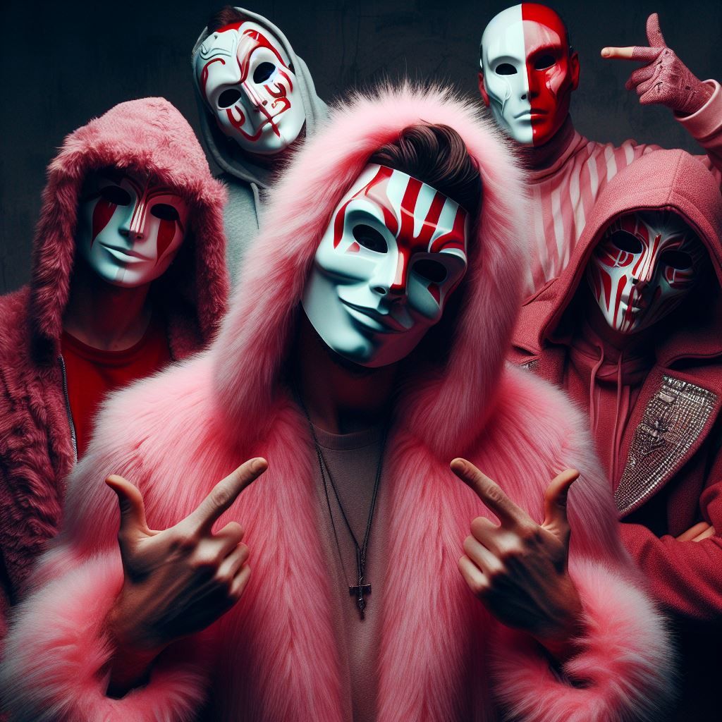 vandals wearing a pink fluffy fur coats