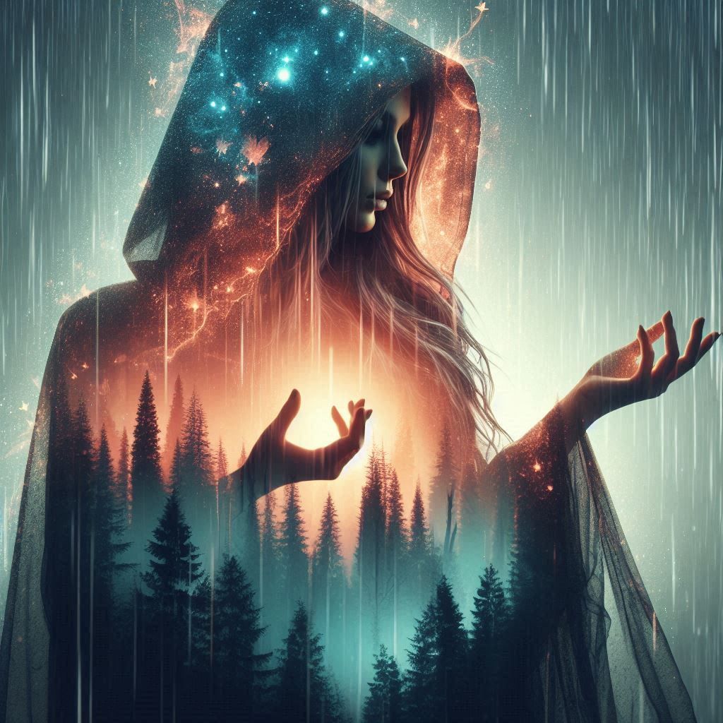 double exposure beautiful fantasy DALL-E 3 portrait landscape..