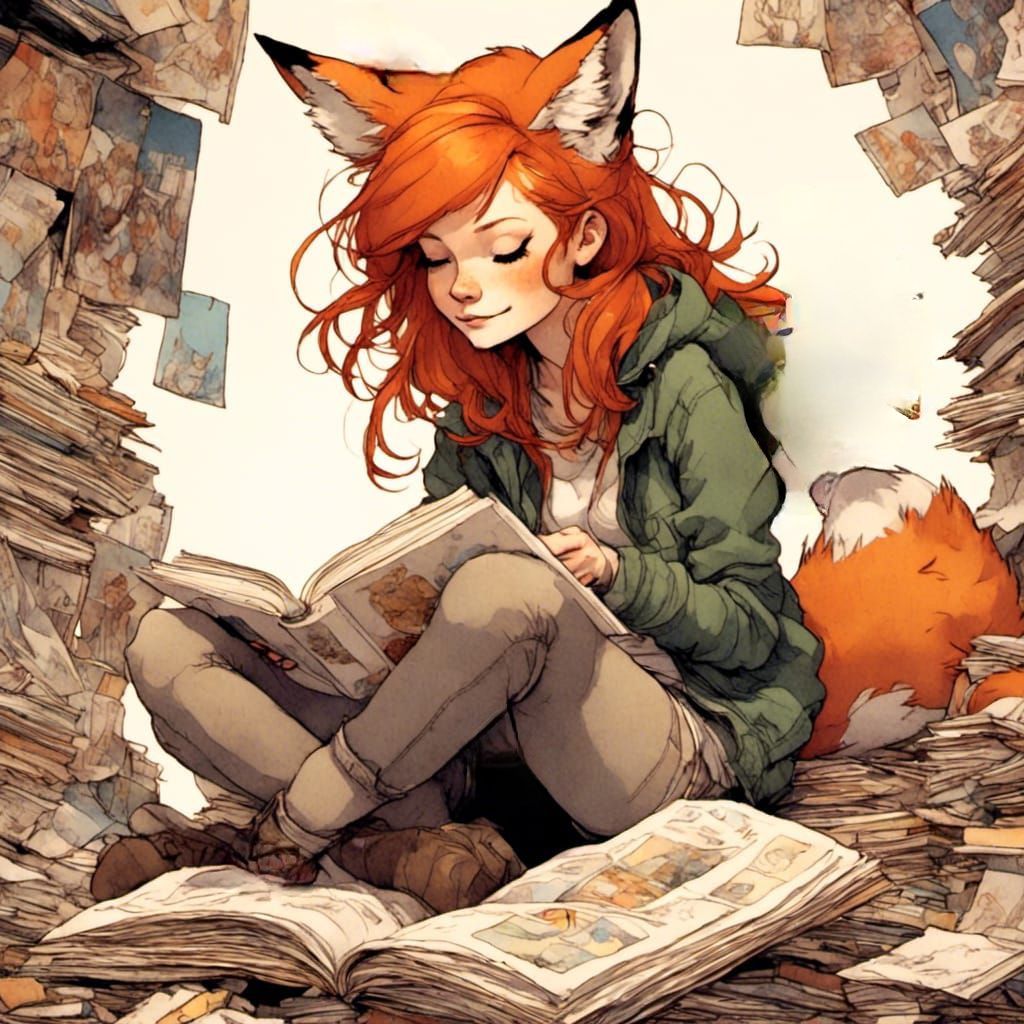 Fox-girl VIXEN reading her book.