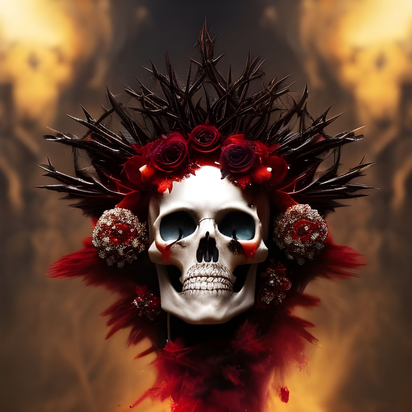 A crown made of thorns, blood and roses  by @avionesplateados 