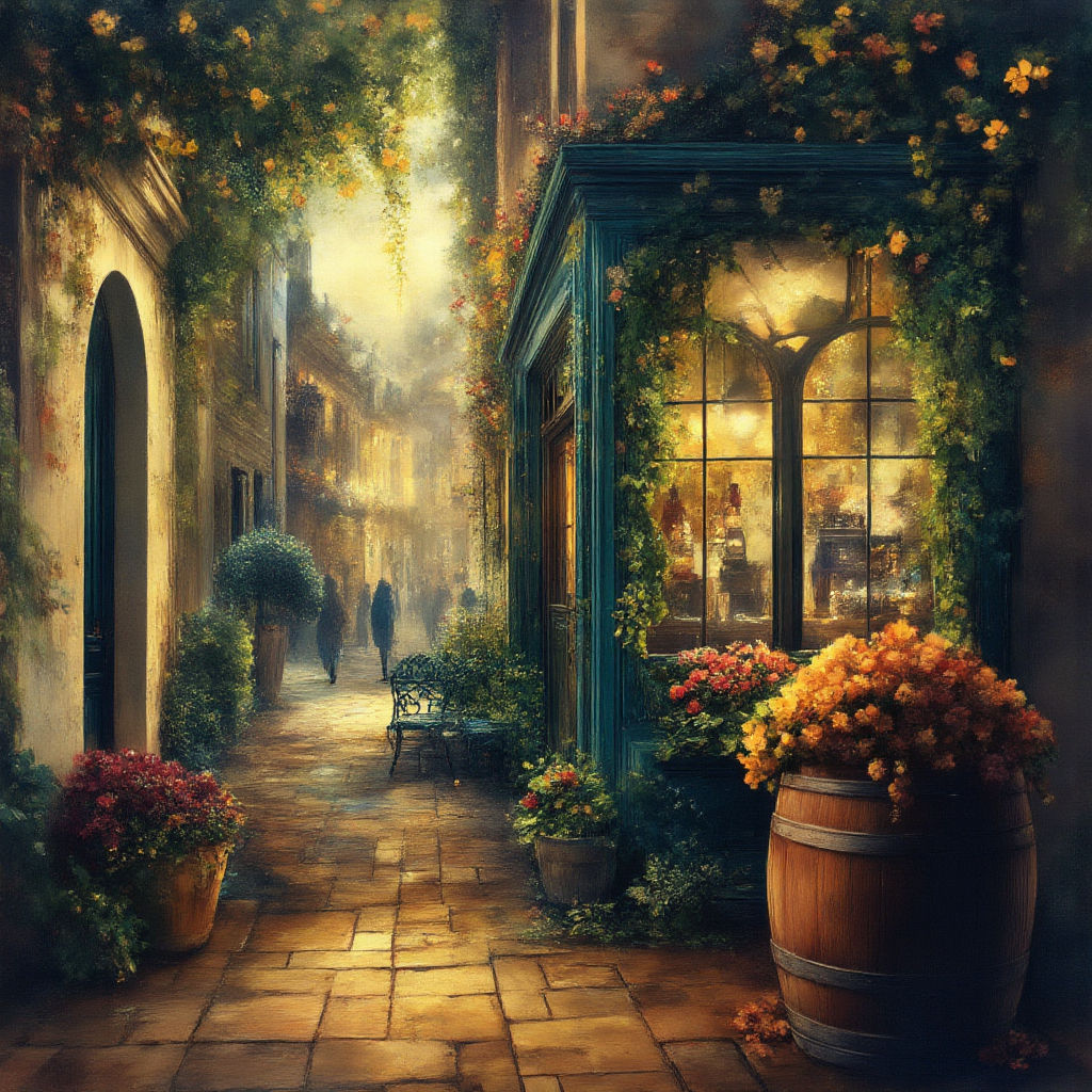 Old wine barrel with flowering geraniums #2