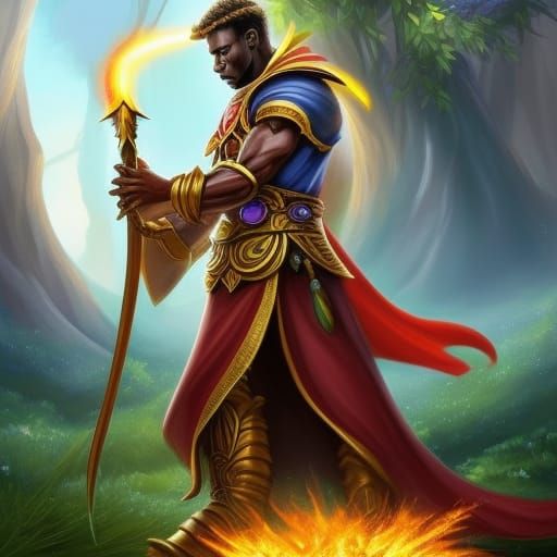 ethereal fantasy concept art of african sorcerer casting spe...