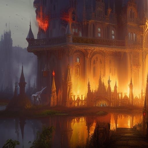 Burning Castel - Ai Generated Artwork - Nightcafe Creator