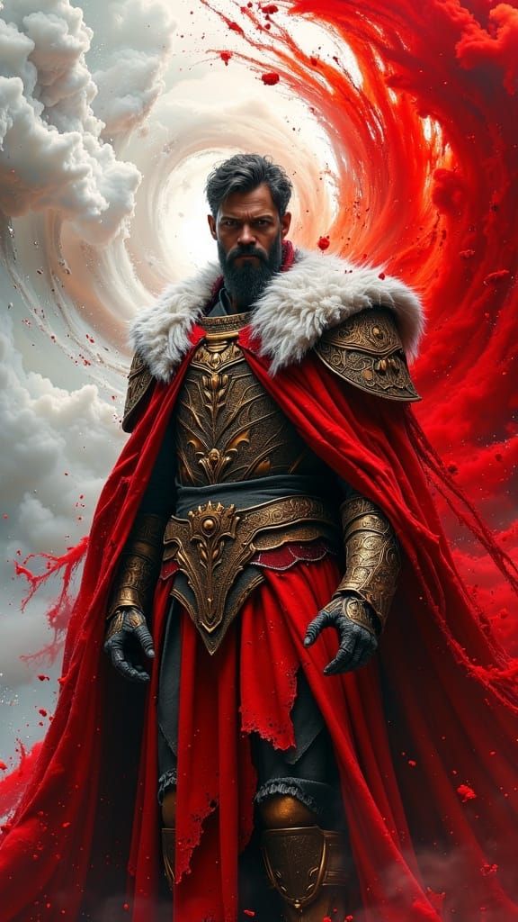 The king of red <lora:MJ6 Dark Oil Paint:1.0> a masterpiece, 8k resolution, high fantasy concept art, dynamic lighting, hyperdetailed, intri...