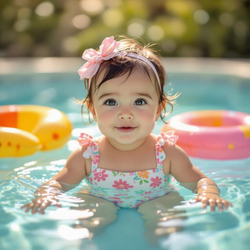 Hyperrealistic Baby Girl in Pool with Toys