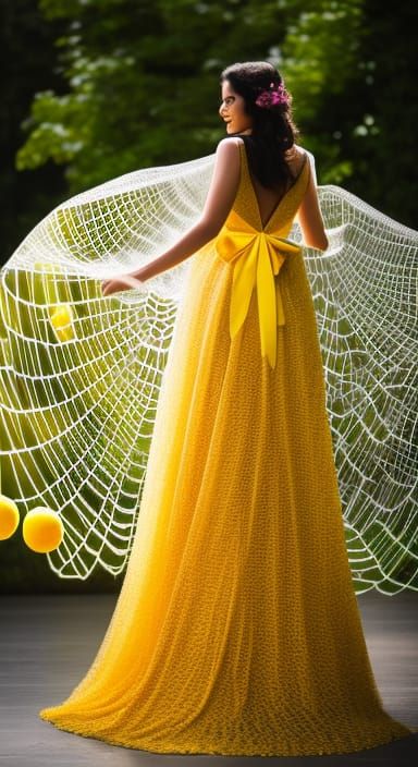 Yellow Crochet Spiderweb Dress