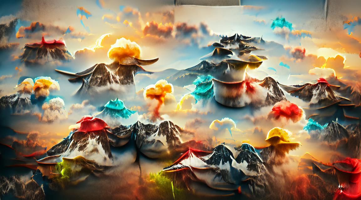 Mountains in the shape of mushroom clouds 8k resolution Beha...