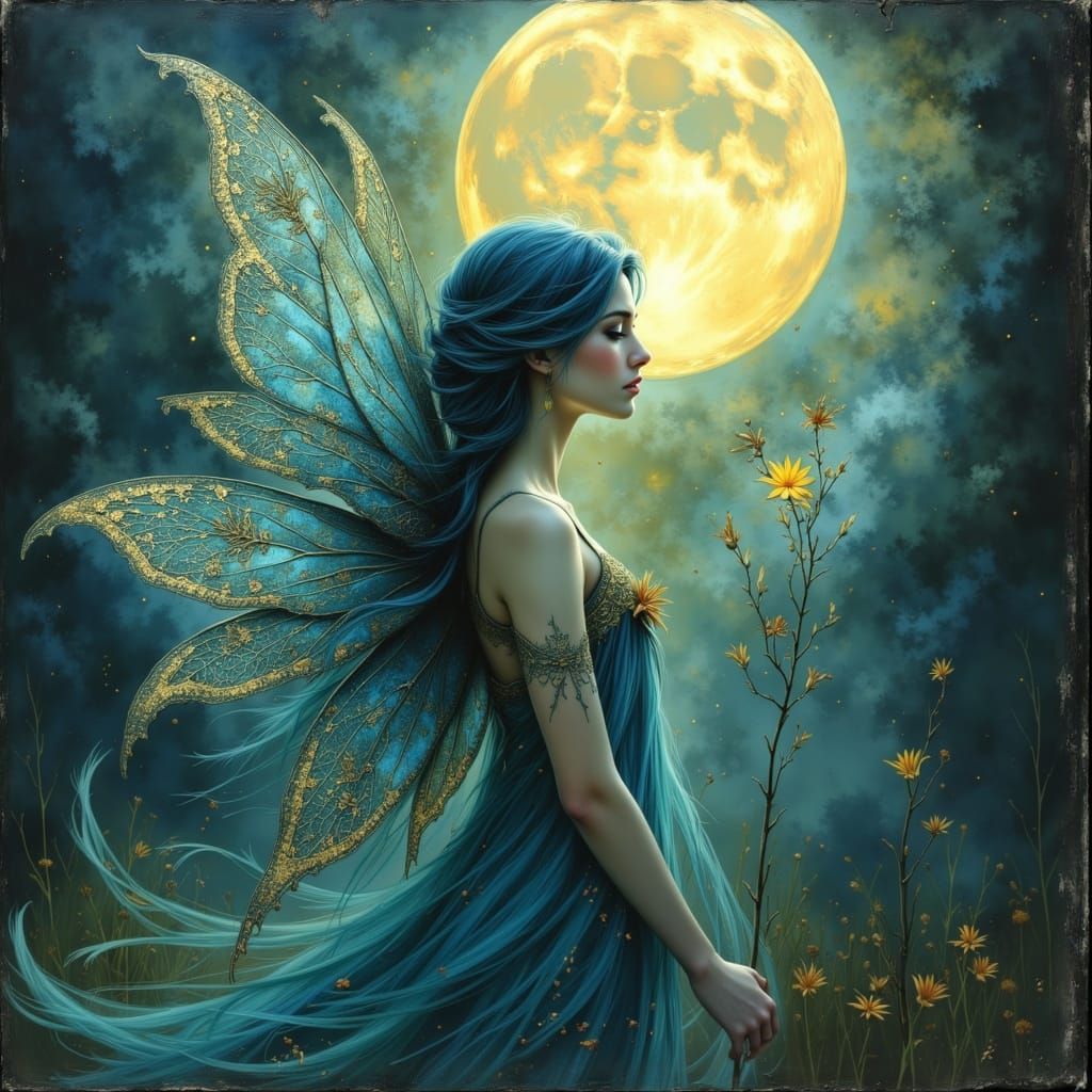 Blue haired fairy searching for inner peace