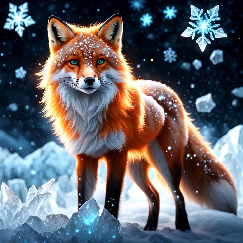 Magical Translucent Fox in Starry Bioluminescent Landscape