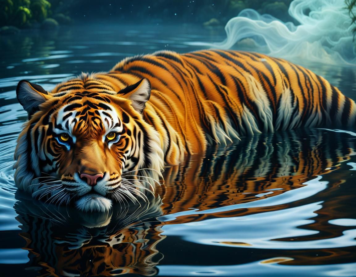 Tiger Reflection in Water - AI Generated Artwork - NightCafe Creator