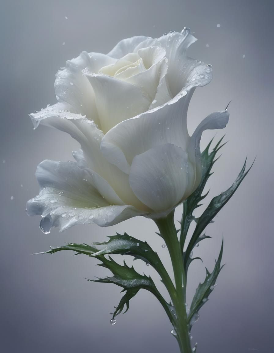 One large Photorealistic surreal glowing magic white eustoma...
