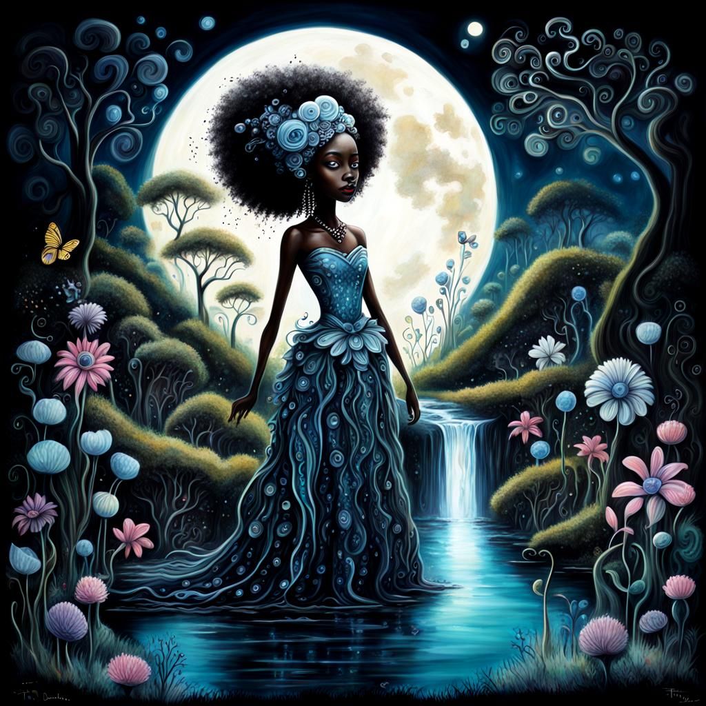 African Queen Tim Burton Moonlight Fantasy Whimsical Floral ...