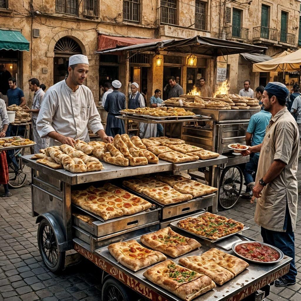 traditional food , algerian food , street ,  salty food, fastfood , samsa , algerian bricks , pizzas ...  by @lili_artwork