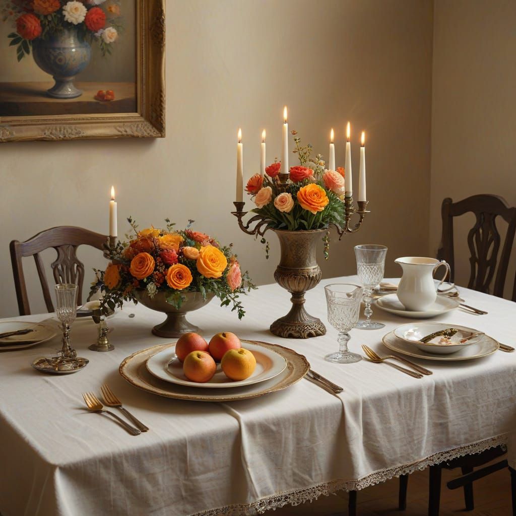 Impressionist Masterpiece: Elegant Shabbat Table Setting