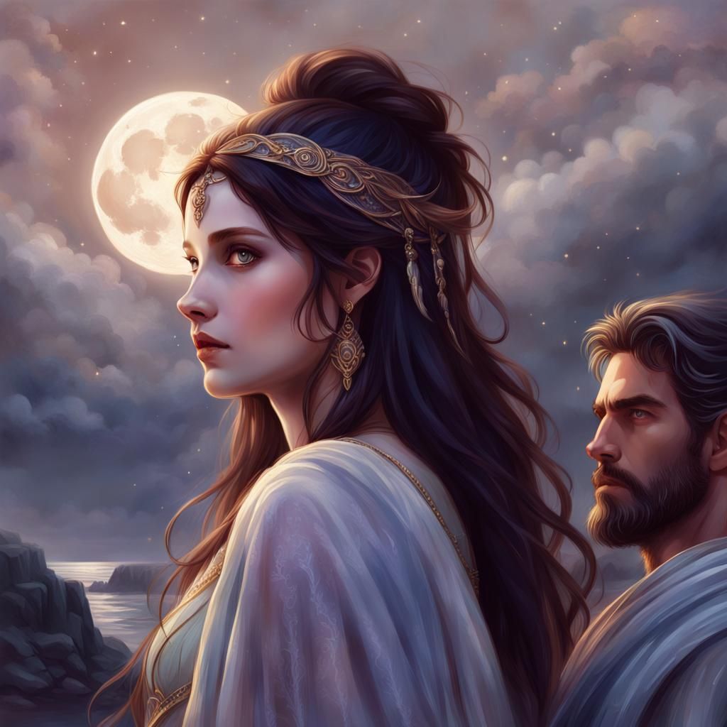 Romantic Goddess and Greek Man Illustration