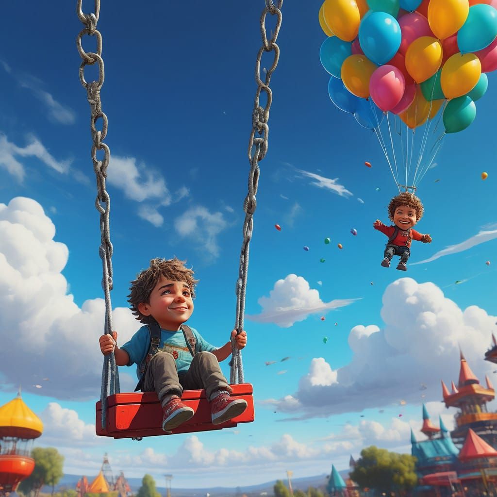 Joyful Child in Vibrant Amusement Park Scene